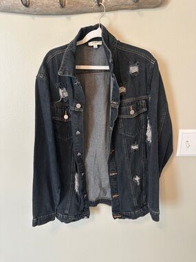 Umgee Black Distressed Denim Jean Jacket